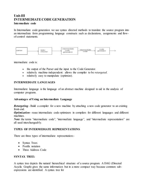 Compiler notes--unit-iii | DOC | Programming Languages | Computing