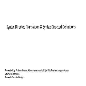 Principles of Compiler Design and Implementation