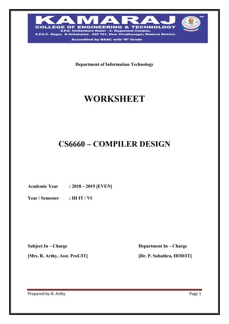 Compiler worksheet