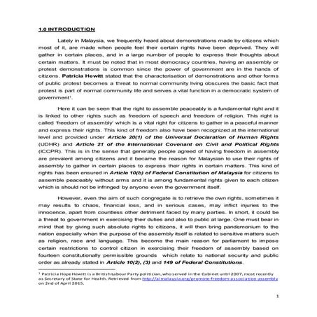 Unlawful Assembly Law in Malaysia in Regards of Peaceful Assembly Act 2012