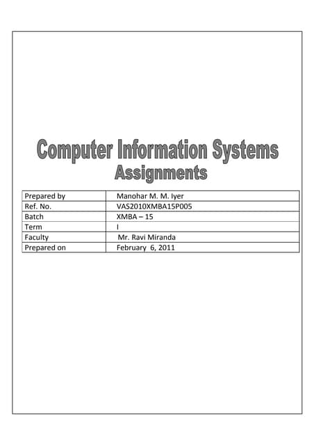 Management Information systems – Assignments