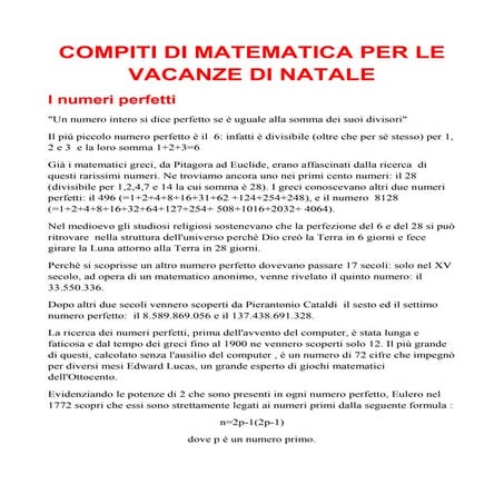 Compiti di matematica per le vacanze di natale