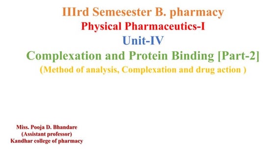 Complexation and Protein Binding [Part-2](Method of analysis, Complexation a...