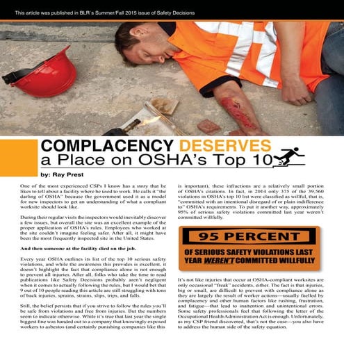 Complacency deserves a place on osh as top 10