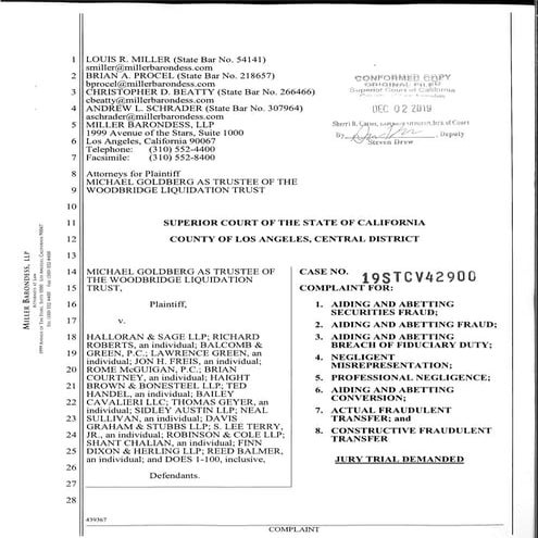 Complaint - Woodbridge Liquidation Trustee vs. Woodbridge's Lawyers