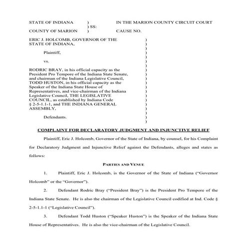 Holcomb v. Indiana General Assembly