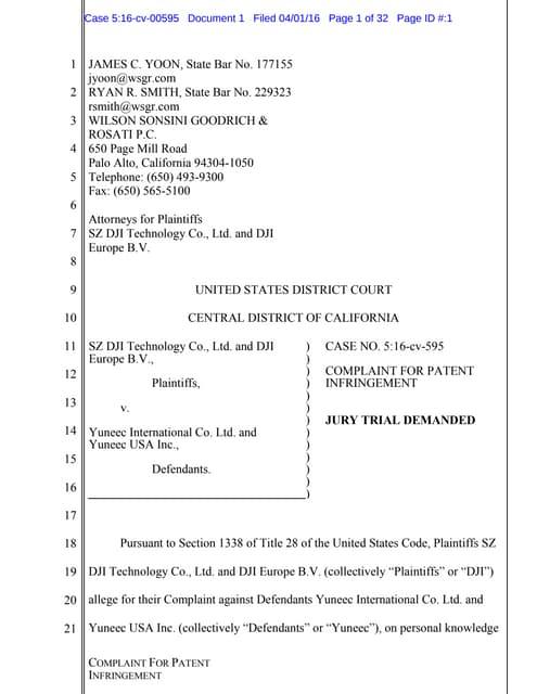 Complaint for patent infringement