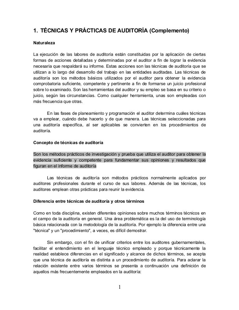 Tecnicas y Practicas de Auditoria