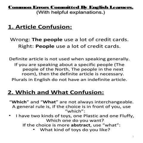 Common errors committed by English Learners.