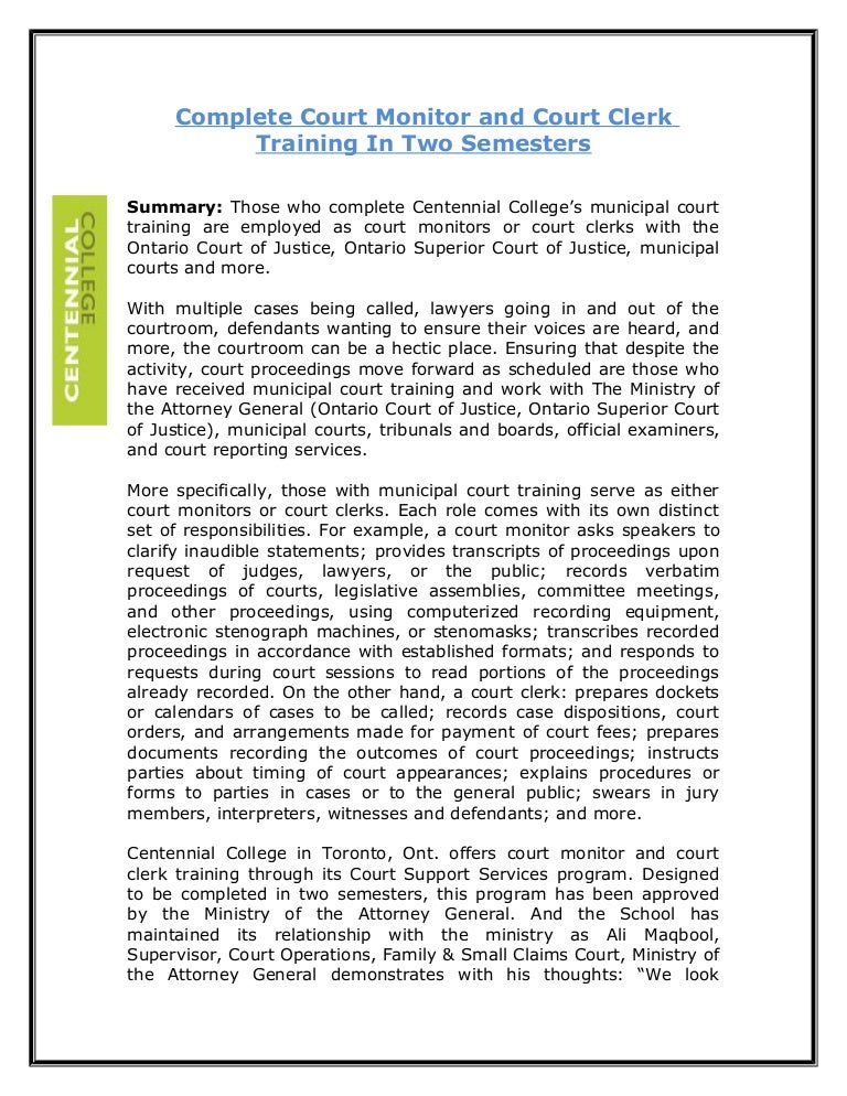 Complete court monitor and court clerk training in two semesters