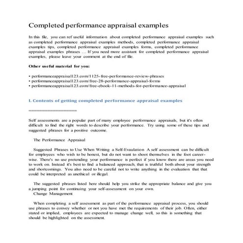 Completed performance appraisal examples