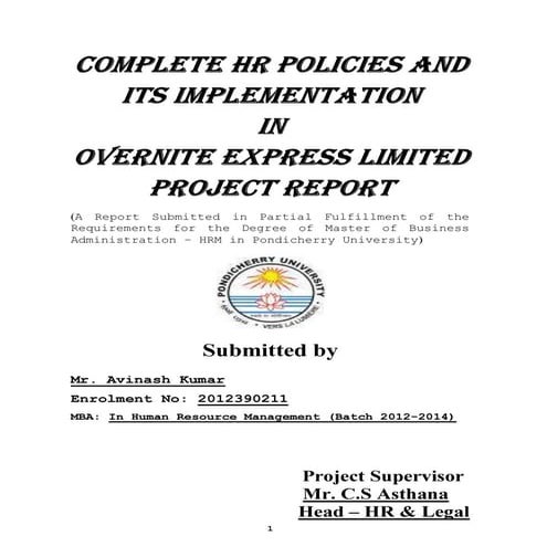 Complete hr policies and its implementation in overnite express limited proje...