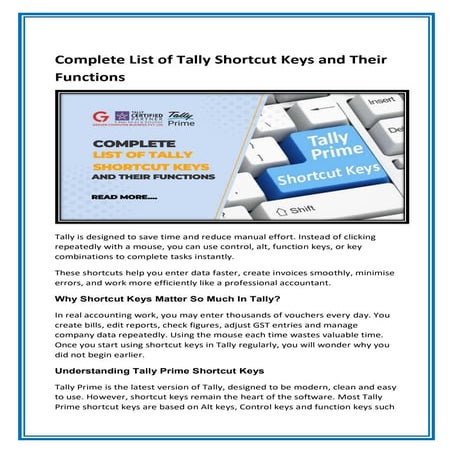 Tally Shortcut Keys F1 to F12 Functions and Usage - Gseven | PDF