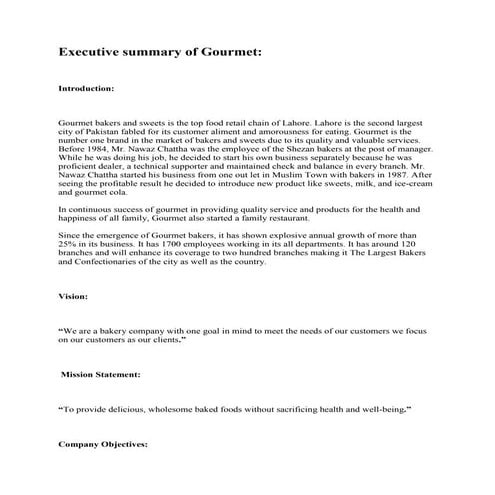 Complete marketing report on gourmet company, pakistan