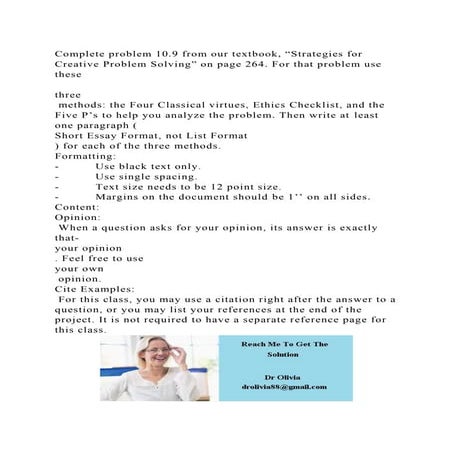 Complete problem 10.9 from our textbook, Strategies for Creative Pr.docx