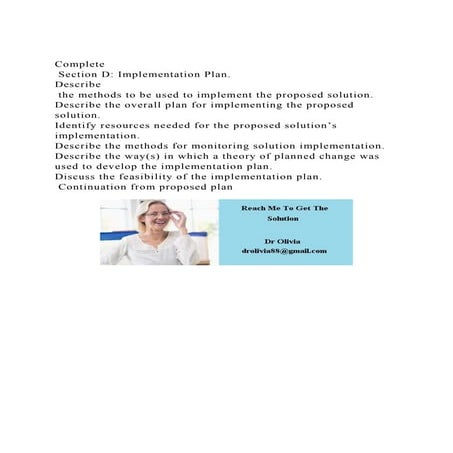 Complete Section D Implementation Plan.Describe the methods.docx