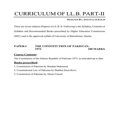 COMPLETE SYLLABI OF LL.B. PART - II