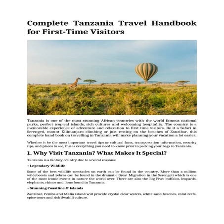 Complete Tanzania Travel Handbook for First-Time Visitors