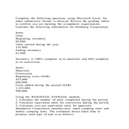 Complete the following questions using Microsoft Excel. No other s | DOCX
