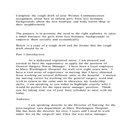 Complete the rough draft of your Written Communication assignment ab | PDF