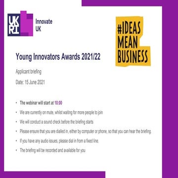 Young Innovators Awards 2021/22 Briefing Event
