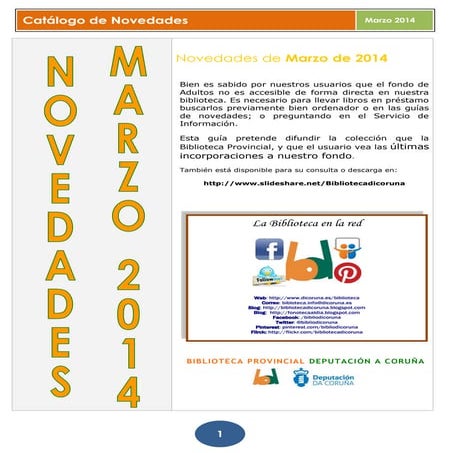 Boletín de Novedades. Biblioteca Provincial da Coruña