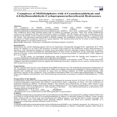 Complexes of m(ii)sulphates with 4 cyanobenzaldehyde and