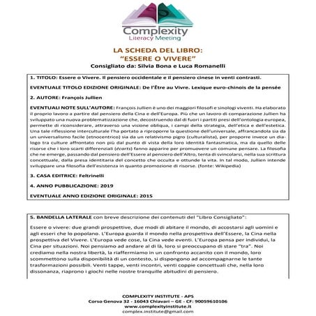 Complexity Literacy Meeting 2023 - Libro consigliato da S. Bona e L. Romanell...