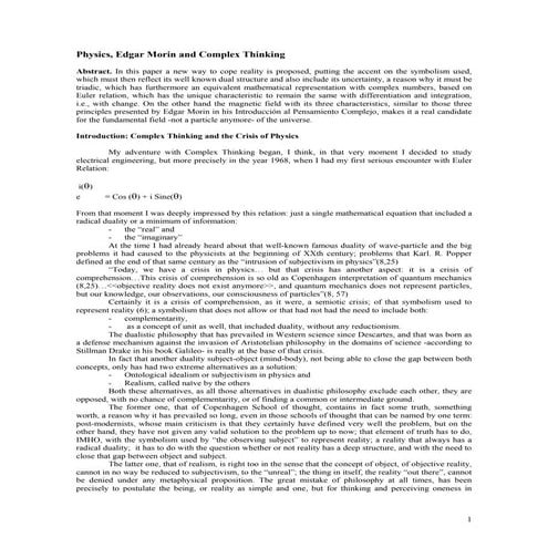 Complex thinking and the physics