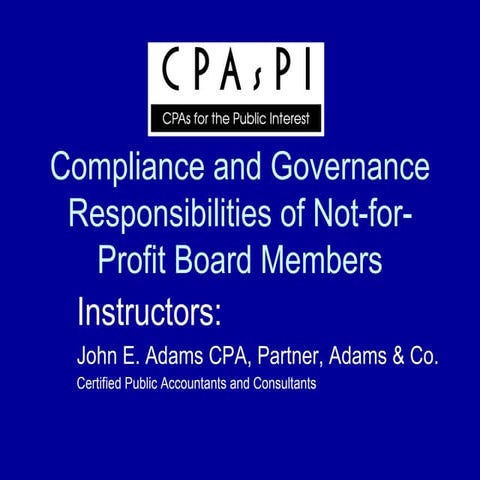 Compliance And Governance For Not For Profit Board Members