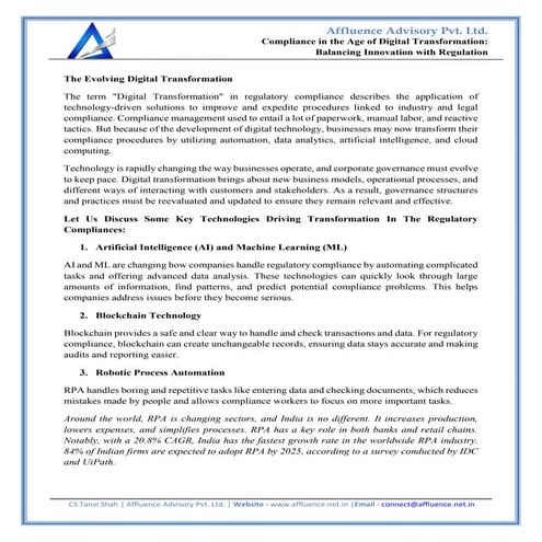 Compliance in the Age of Digital Transformation- Balancing Innovation with Re...