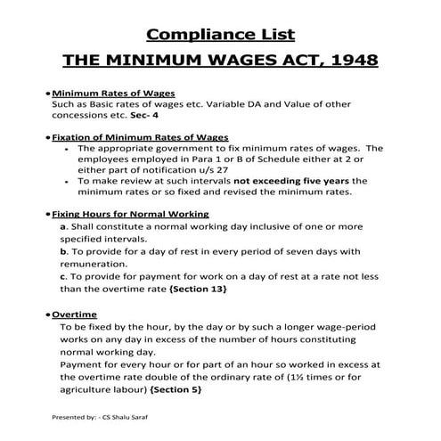 Compliance list(minimum wages)