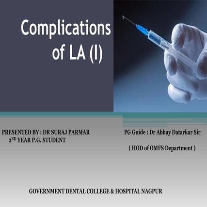 Complications of Local anesthesia (part I) for B.D.S & M.D.S 