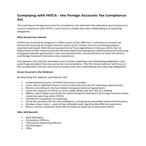 Complying with fatca