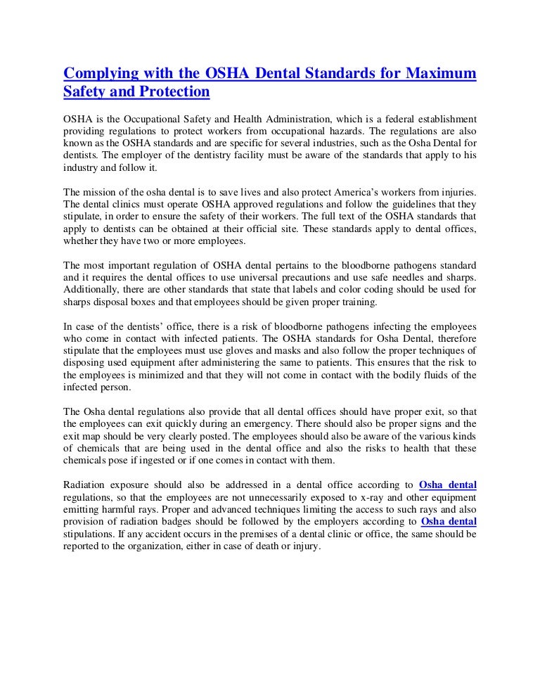 Complying with the osha dental standards for maximum safety and prote…