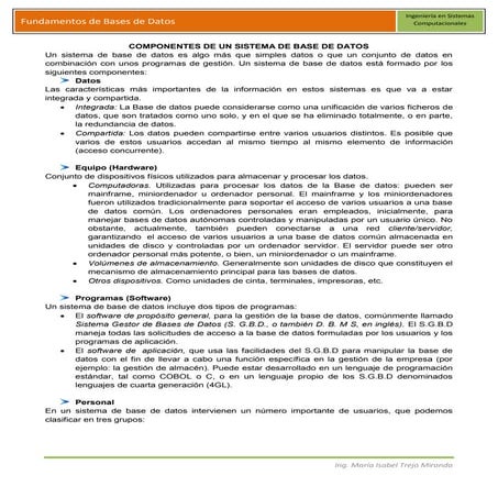 Componentes de un sistema de base de datos