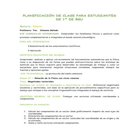 Plan de clase : Componentes de un vector