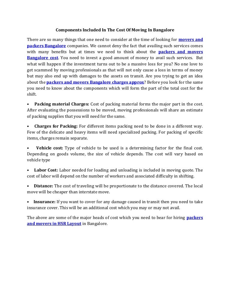 Cost Of Moving >> Components Included In The Cost Of Moving In Bangalore Cost Of Moving >> Components Included In The Cost Of Moving In Bangalore