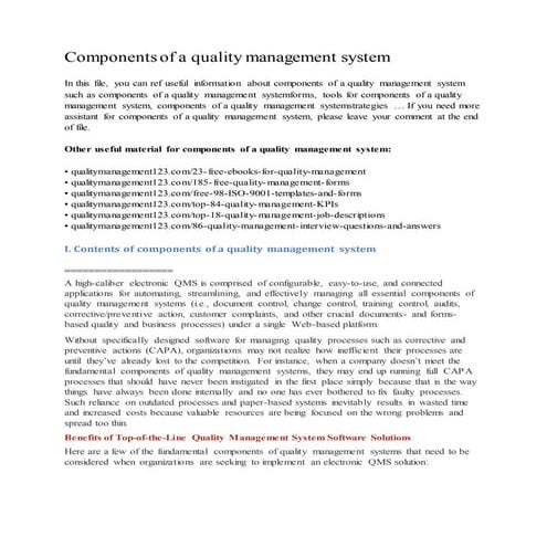 Components of a quality management system