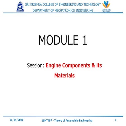 Components of engine &amp; its materials