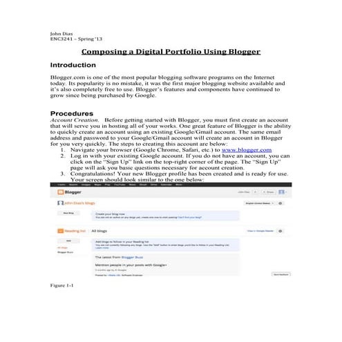 Composing a digital portfolio in blogger