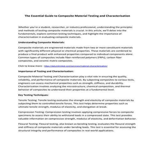 The Essential Guide to Composite Material Testing and Characterisation