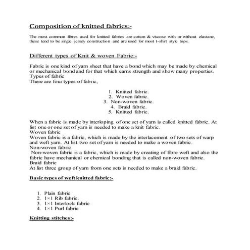 Composition of knit fabric