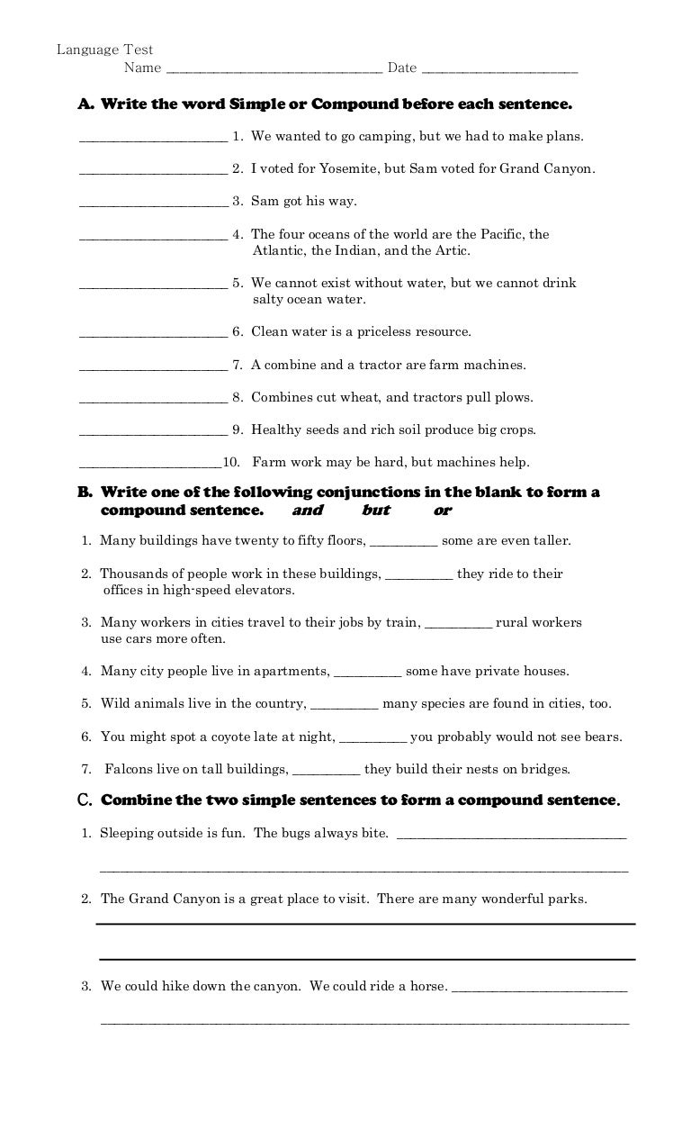 sentence grade worksheet 1 Test Compound Sentences sentence grade worksheet 1 Test Compound Sentences