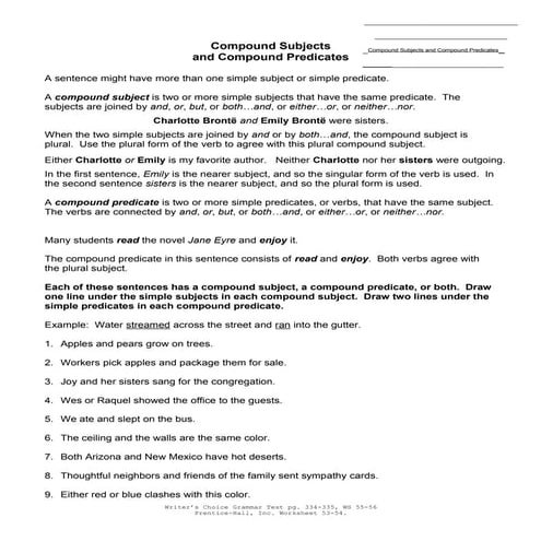 Compound Subject And Compound Predicate Worksheet What Are Compound