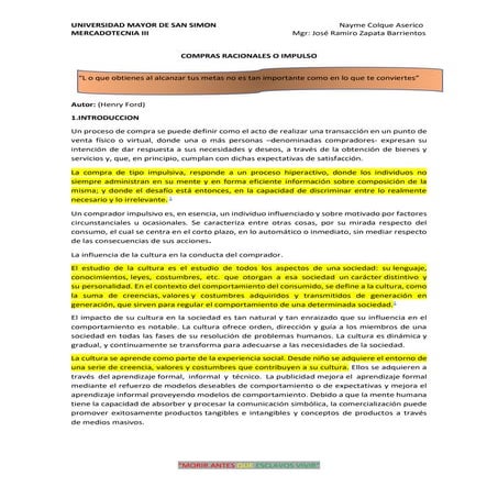 Compras racional o impulso | DOCX