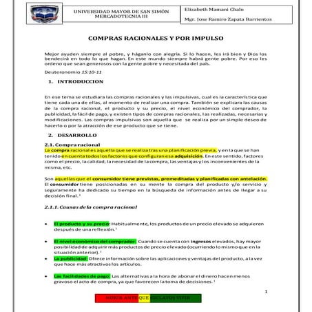 Compras racionales y por impulso | DOCX