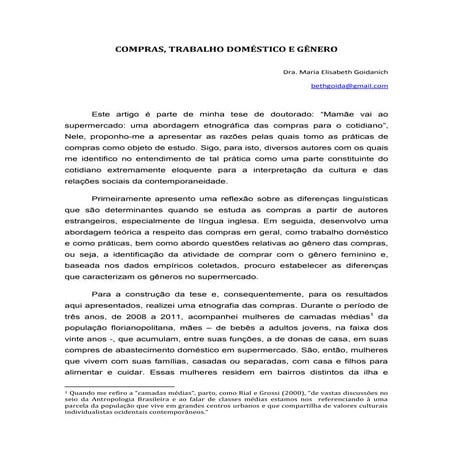 Compras, trabalho doméstico e gênero