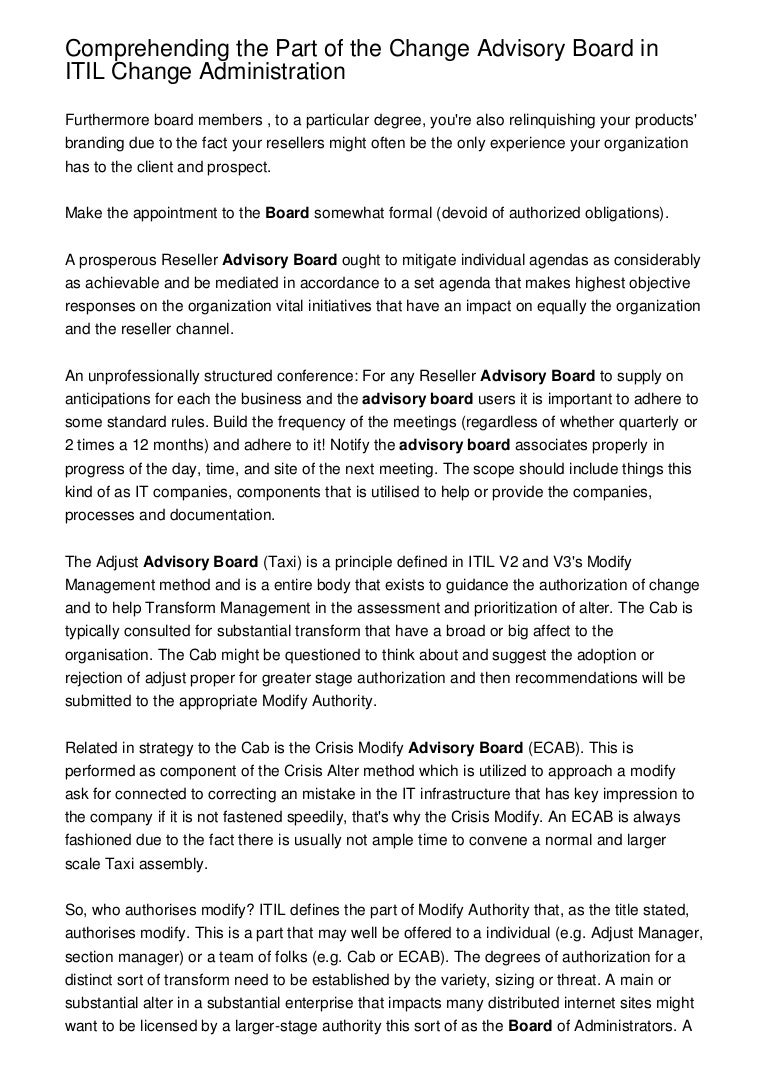 Comprehending the Part of the Change Advisory Board in ITIL Change Ad…