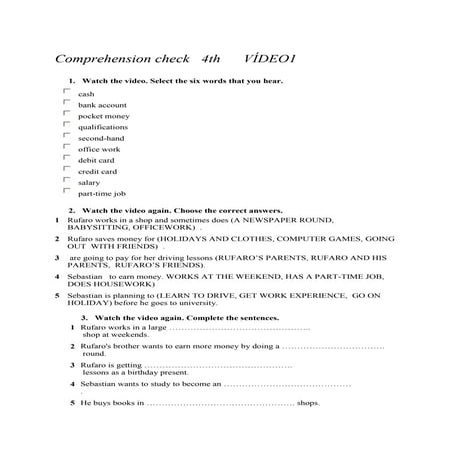 Comprehension check   4 th      vídeo1